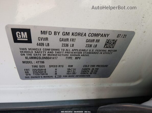 KL4MMGSL0NB041417 2022 BUICK ENCORE Белый Вид подкапотного пространства