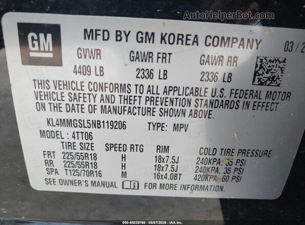 KL4MMGSL5NB119206 2022 BUICK ENCORE Black Вид підкапотного простору