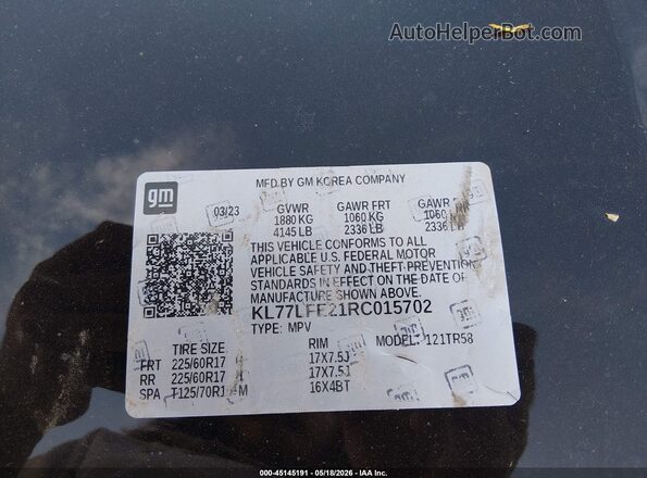 KL77LFE21RC015702 2024 CHEVROLET TRAX Black ძრავის განყოფილების ხედი