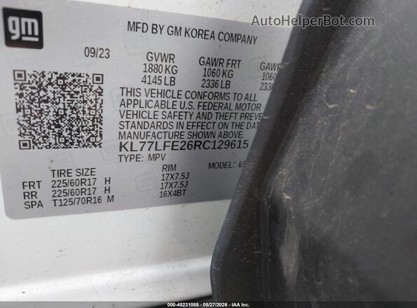 KL77LFE26RC129615 2024 CHEVROLET TRAX White 
