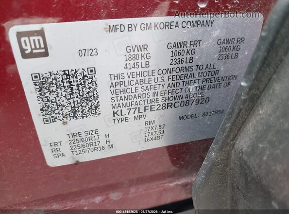 KL77LFE28RC087920 2024 CHEVROLET TRAX Red 