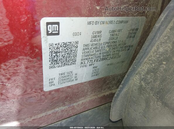 KL77LFE28RC245639 2024 CHEVROLET TRAX Red Շարժիչի բաժամունքի տեսք