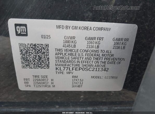 KL77LFEP0SC211342 2025 CHEVROLET TRAX Black 