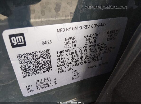 KL77LFEP1SC293386 2025 CHEVROLET TRAX Blue 