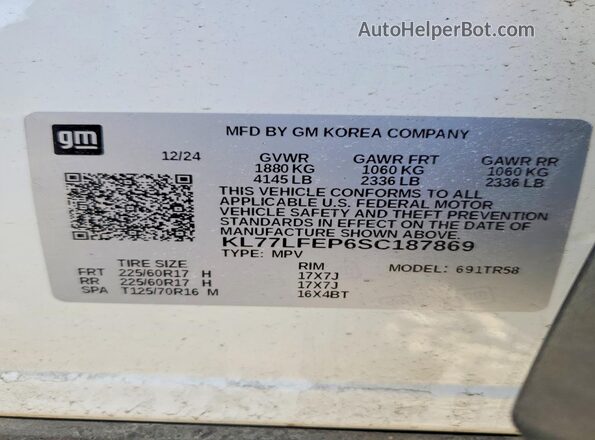 KL77LFEP6SC187869 2025 CHEVROLET TRAX White Панорамний вид салону 360°