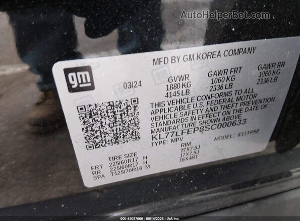 KL77LFEP8SC000633 2025 CHEVROLET TRAX Black ძრავის განყოფილების ხედი