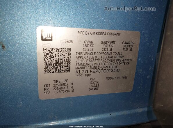 KL77LFEP8TC013447 2026 CHEVROLET TRAX Blue ძრავის განყოფილების ხედი