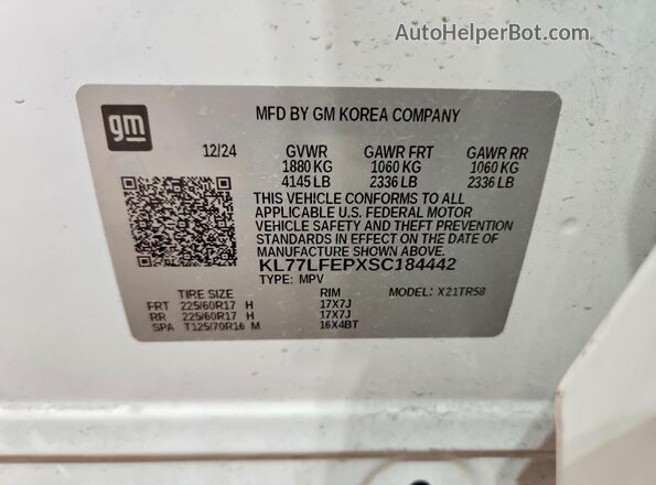 KL77LFEPXSC184442 2025 CHEVROLET TRAX White Սալոնի 360 աստիճան տեսք