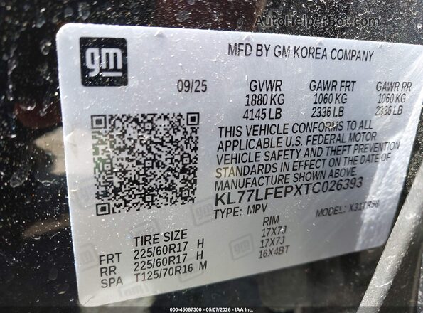 KL77LFEPXTC026393 2026 CHEVROLET TRAX Black 