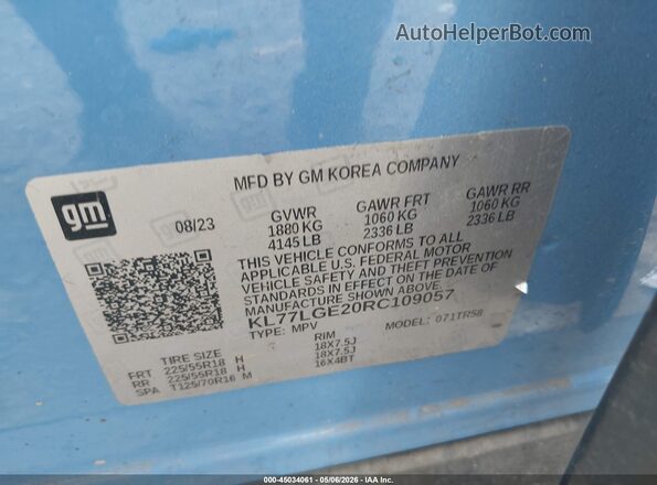 KL77LGE20RC109057 2024 CHEVROLET TRAX Blue Вид підкапотного простору