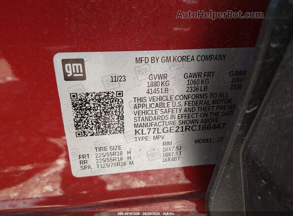KL77LGE21RC166447 2024 CHEVROLET TRAX Orange Widok komory silnika