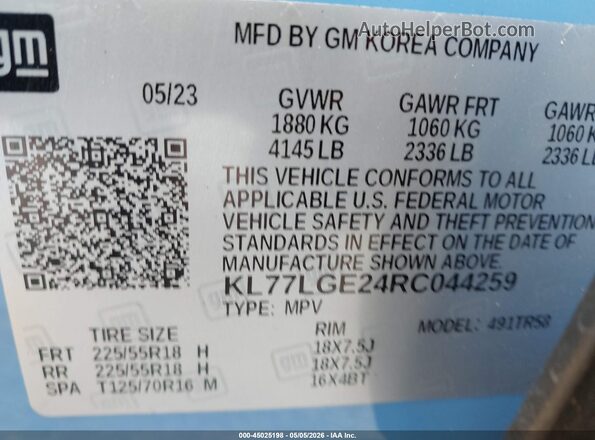 KL77LGE24RC044259 2024 CHEVROLET TRAX Blue Շարժիչի բաժամունքի տեսք
