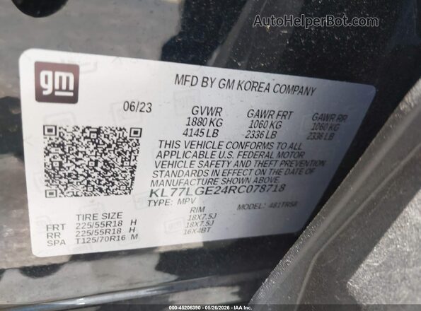 KL77LGE24RC078718 2024 CHEVROLET TRAX Black Widok komory silnika