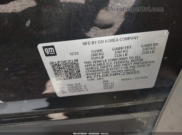KL77LGE24RC236555 2024 CHEVROLET TRAX Black 