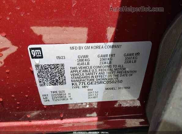 KL77LGE25RC050250 2024 CHEVROLET TRAX Red Engine compartment view