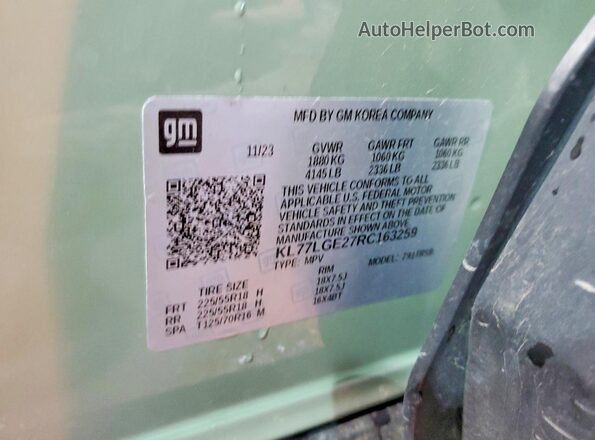 KL77LGE27RC163259 2024 CHEVROLET TRAX Green 