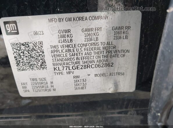 KL77LGE28RC062862 2024 CHEVROLET TRAX Black Engine compartment view