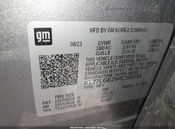 KL77LGE29RC100163 2024 CHEVROLET TRAX Silver Вид підкапотного простору