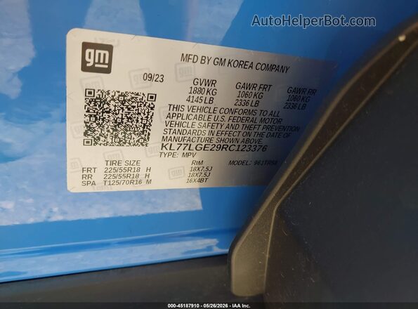 KL77LGE29RC123376 2024 CHEVROLET TRAX Light Blue Engine compartment view