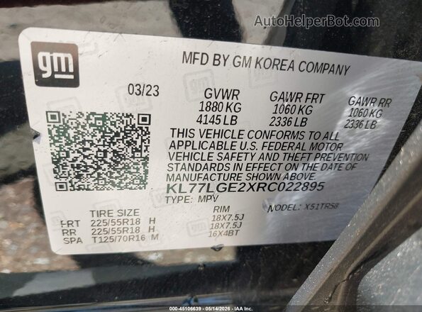 KL77LGE2XRC022895 2024 CHEVROLET TRAX Black 
