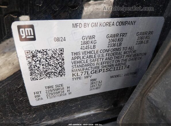 KL77LGEP1SC111174 2025 CHEVROLET TRAX Black Vista del compartimento del motor