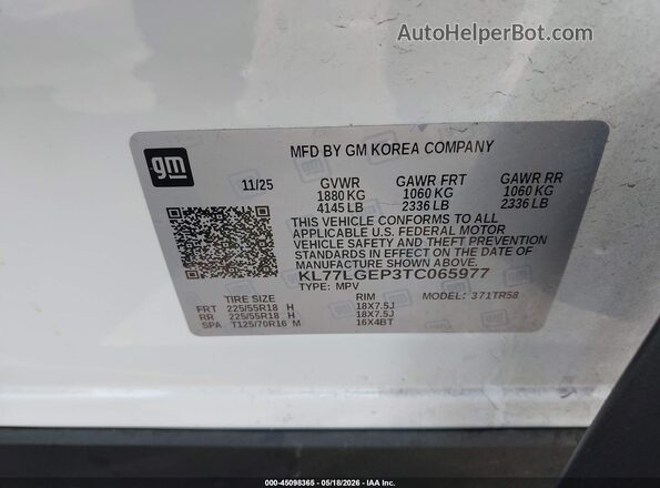 KL77LGEP3TC065977 2026 CHEVROLET TRAX White 