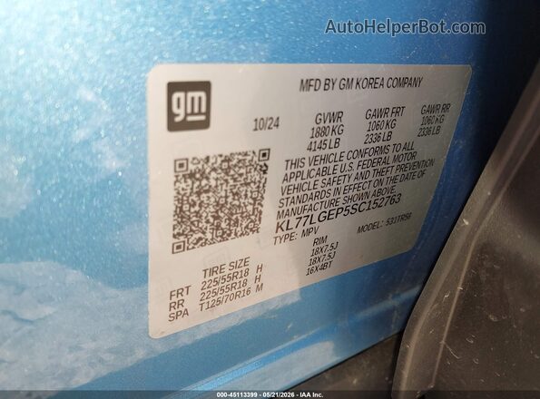 KL77LGEP5SC152763 2025 CHEVROLET TRAX Blue 