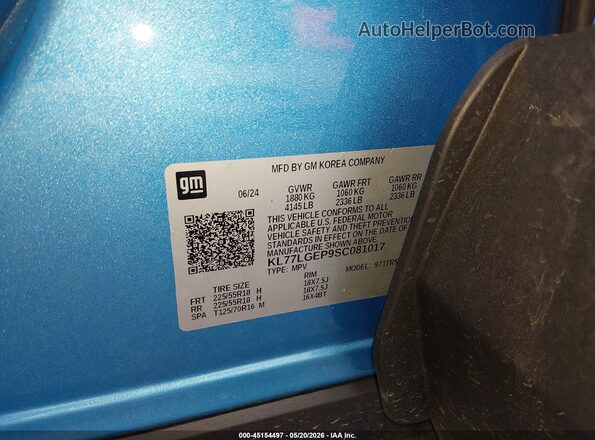 KL77LGEP9SC081017 2025 CHEVROLET TRAX Blue Engine compartment view