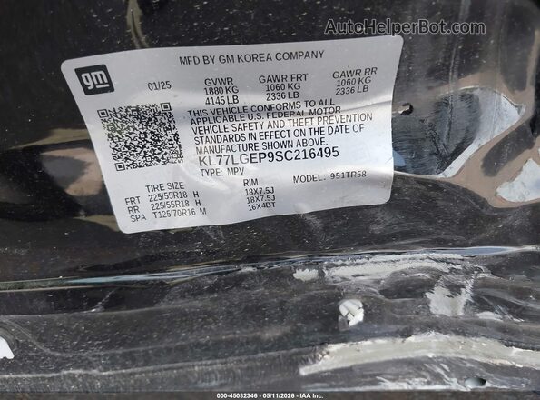KL77LGEP9SC216495 2025 CHEVROLET TRAX Black Vista del compartimento del motor