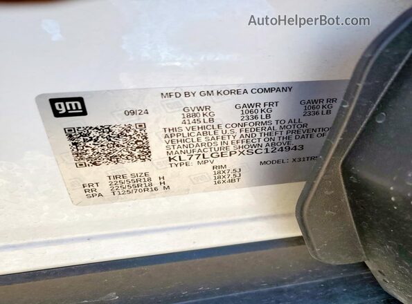 KL77LGEPXSC124943 2025 CHEVROLET TRAX White 
