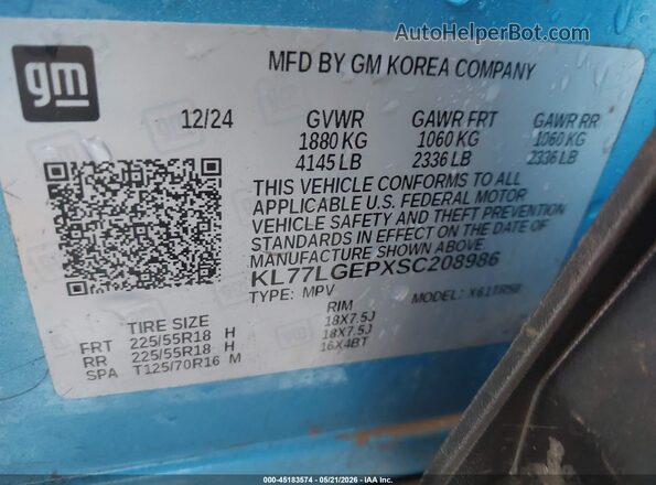 KL77LGEPXSC208986 2025 CHEVROLET TRAX Blue Շարժիչի բաժամունքի տեսք