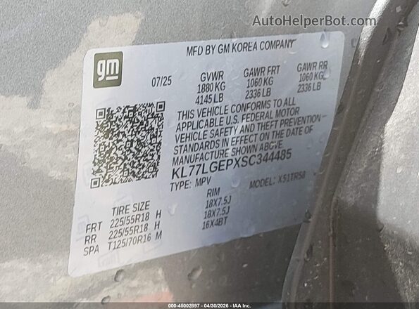 KL77LGEPXSC344485 2025 CHEVROLET TRAX Gray Շարժիչի բաժամունքի տեսք