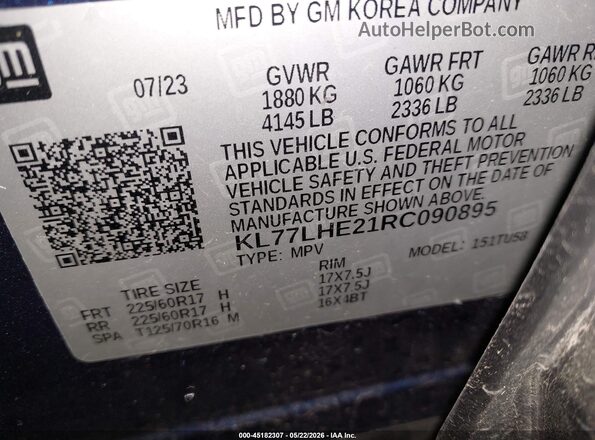 KL77LHE21RC090895 2024 CHEVROLET TRAX Blue Вид підкапотного простору