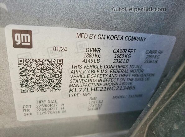 KL77LHE21RC213465 2024 CHEVROLET TRAX Gray 