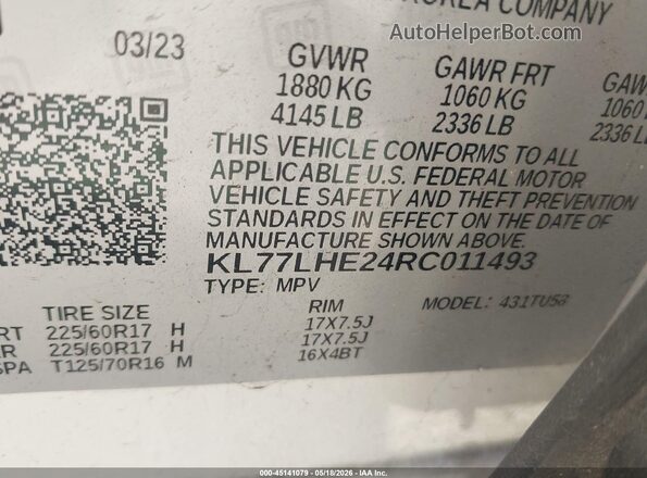 KL77LHE24RC011493 2024 CHEVROLET TRAX White Engine compartment view