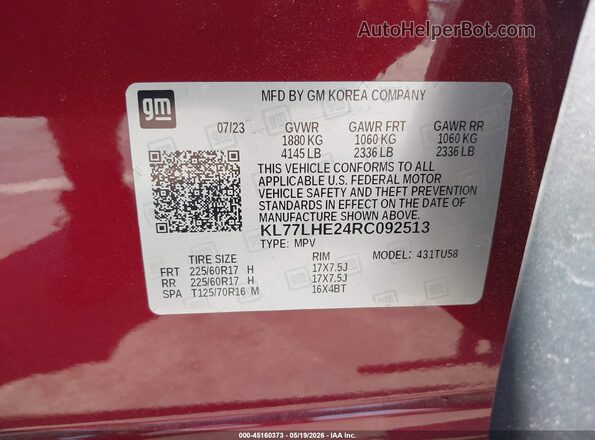 KL77LHE24RC092513 2024 CHEVROLET TRAX Red Engine compartment view