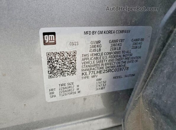 KL77LHE25RC019778 2024 CHEVROLET TRAX Gray 