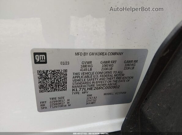 KL77LHE26RC000902 2024 CHEVROLET TRAX White Vista del compartimento del motor