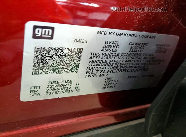 KL77LHE28RC038552 2024 CHEVROLET TRAX Red VIN կոդի պիտակի տեսք