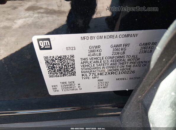 KL77LHE2XRC100226 2024 CHEVROLET TRAX Black 