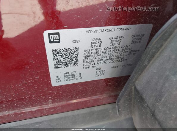 KL77LHEP0SC004140 2025 CHEVROLET TRAX Red Շարժիչի բաժամունքի տեսք