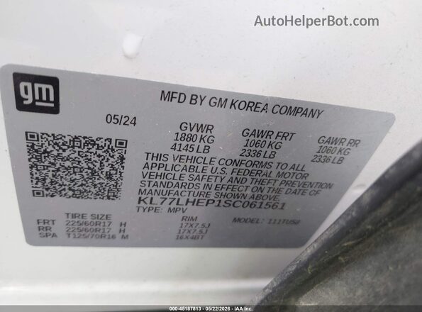 KL77LHEP1SC061561 2025 CHEVROLET TRAX White Engine compartment view