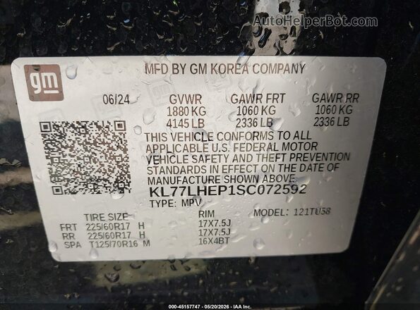 KL77LHEP1SC072592 2025 CHEVROLET TRAX Black Vista del compartimento del motor