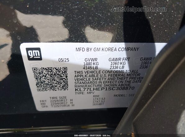 KL77LHEP1SC308870 2025 CHEVROLET TRAX Black Вид підкапотного простору