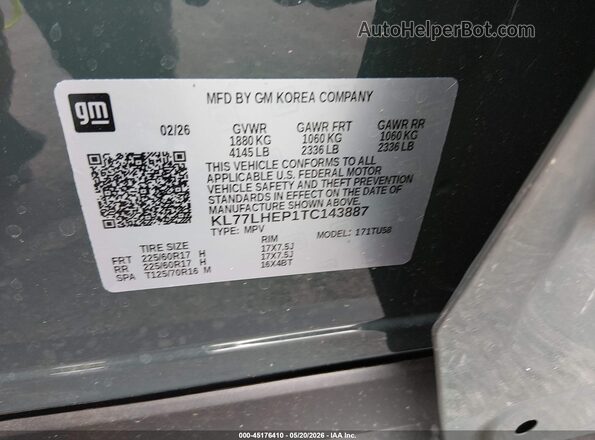 KL77LHEP1TC143887 2026 CHEVROLET TRAX Green Widok komory silnika