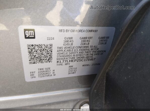 KL77LHEP2SC178467 2025 CHEVROLET TRAX Gray Вид підкапотного простору
