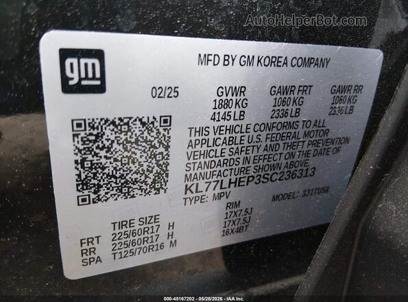 KL77LHEP3SC236313 2025 CHEVROLET TRAX Black Вид підкапотного простору