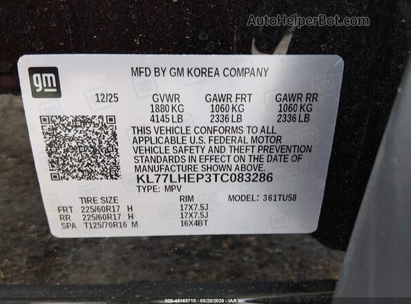 KL77LHEP3TC083286 2026 CHEVROLET TRAX Black 