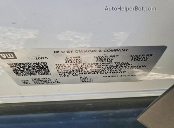 KL77LHEP4TC049907 2026 CHEVROLET TRAX White 