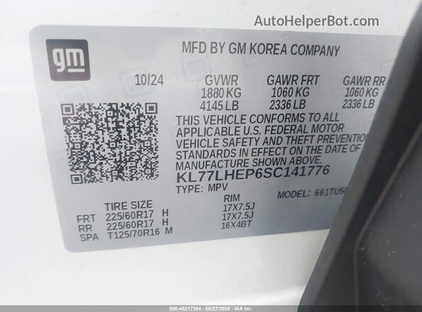 KL77LHEP6SC141776 2025 CHEVROLET TRAX White Engine compartment view